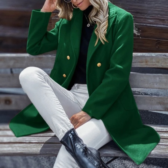 Classic button double breast trench pea coat Jacket - Picture 10 of 10